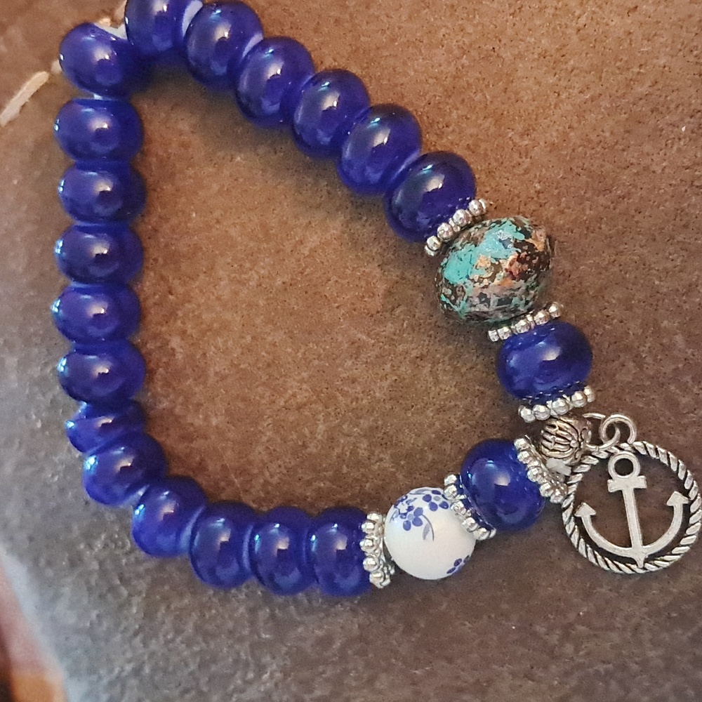 Blue and silver anchor bracelet 4.5” diameter